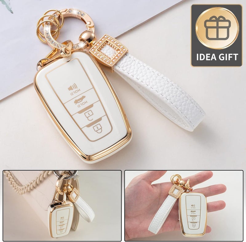 CACARLIKE for Toyota Key Fob Cover with Leather Lanyard, Car Key Fob Case Compatible with 2018-2022 Camry RAV4 Highlander Avalon C-HR Prius Corolla GT86 Smart Key Protector Holder - Image 5